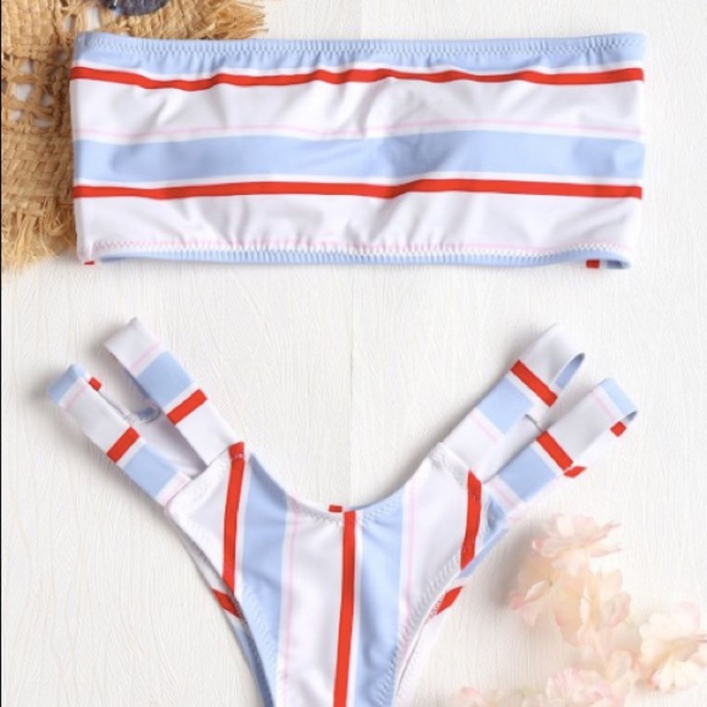 Striped Bandeau Strappy Bikini